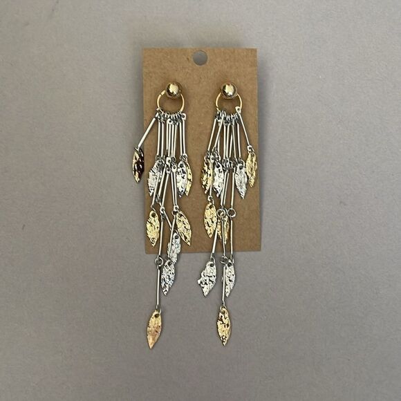 Gold and Silver Leaf Dangle Earrings A1240 - Picture 3 of 4